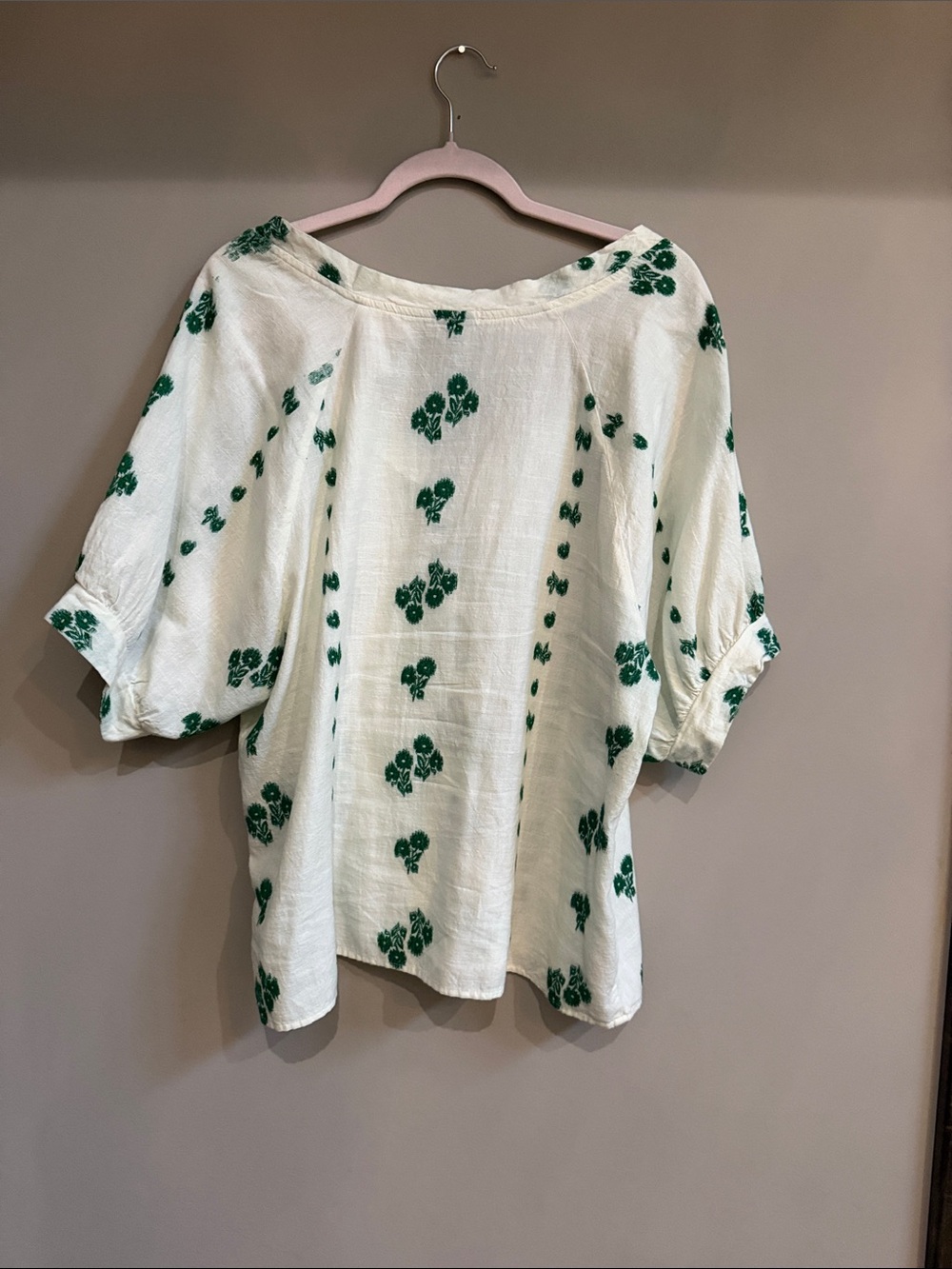 dylan Cream Cotton Tunic with Green Floral Motif - Picture 3 of 4